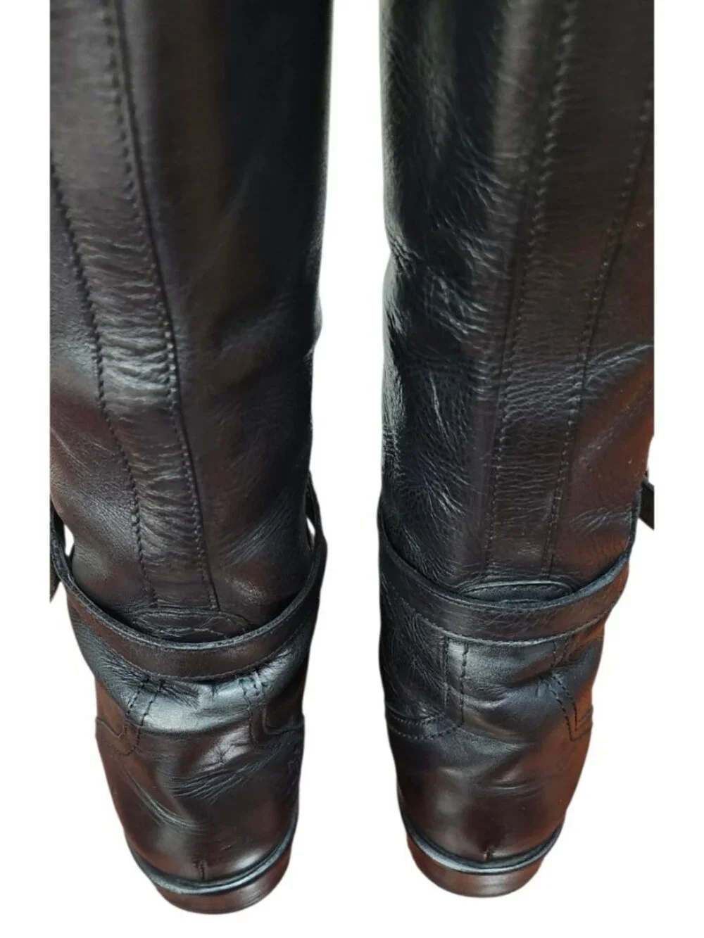 FRYE Black Leather Tall Riding Boots Size 8 Made in Spain Goodyear Welt Buckle